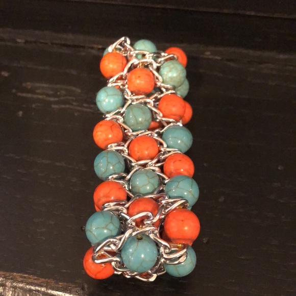 Aqua and orange bracelet . High quality stretch bracelet never worn - Picture 2 of 4